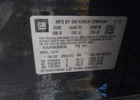 2016 Buick Encore z USA, uszkodzony, nr VIN KL4CJASBXGB562303